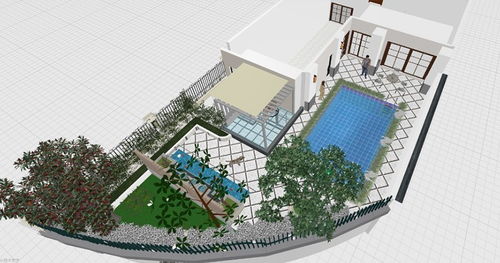 融合景墙与泳池的花都现代化别墅花园景观设计方案