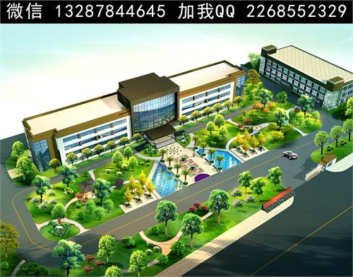 办公楼前绿化花园景观设计案例效果图